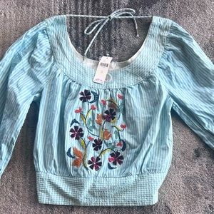 Anthropologie Cropped Embroidered Top